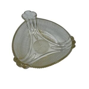 Vintage Bon Bon Dish Hazel Atlas Art Deco Nappy Triangle Handled 6 inch